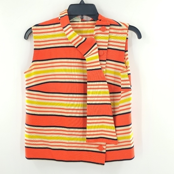 Vintage wool striped sleeveless top with bow 8 - Picture 1 of 16